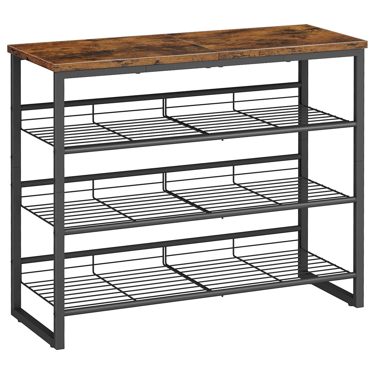 Brown Shoe Rack Adjustable Mesh Shelves Footwear Storage Organizer